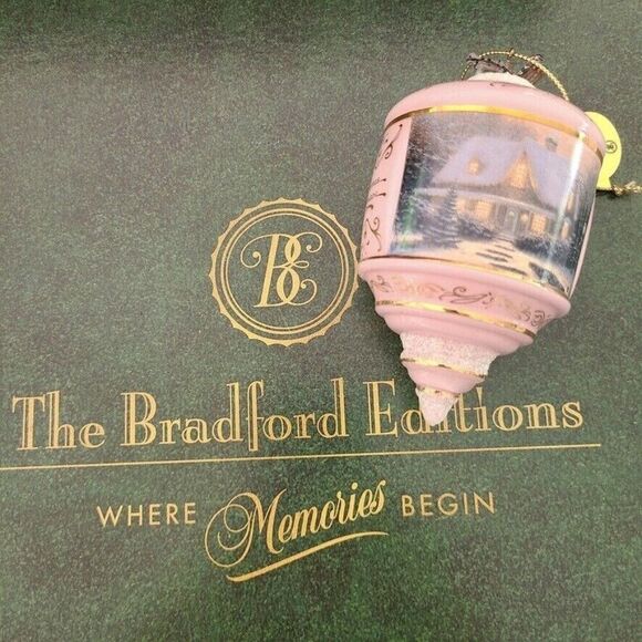 Thomas Kinkade Bradford Editions Heirloom Glass Ornament Christmas Eve Pink New - Picture 1 of 8
